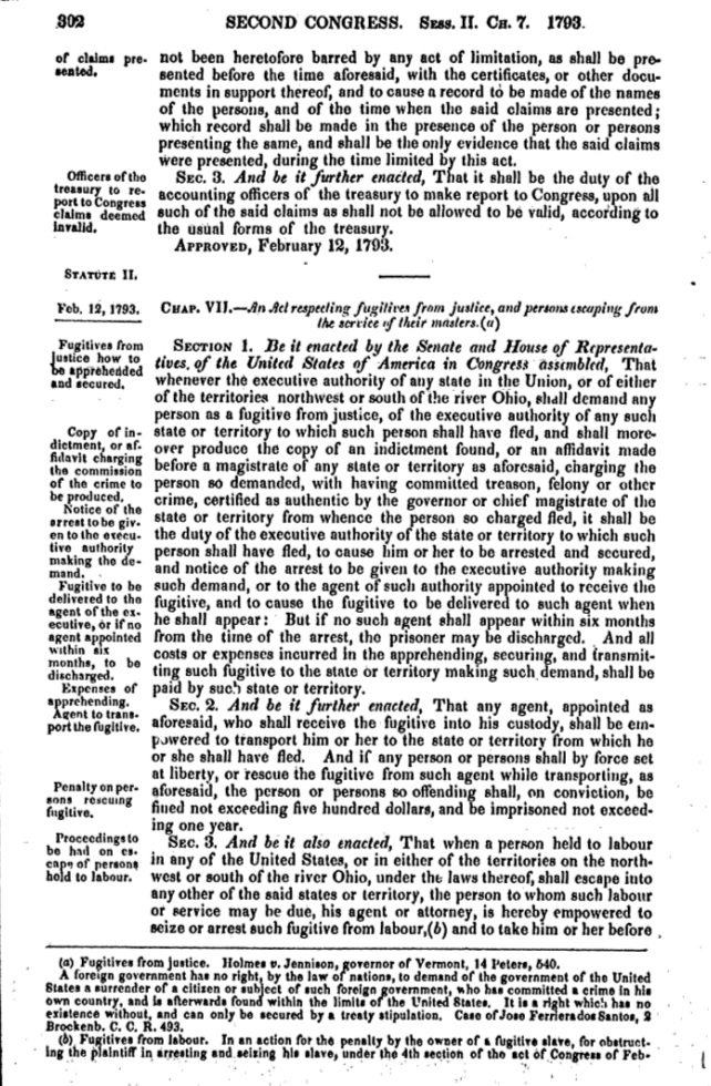 Fugitive Slave Act of 1793 Bill Text